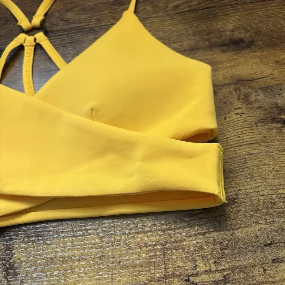 Revolve Lovewave XS Yellow Strappy Brittany Sports Bra Surplice Criss Cross